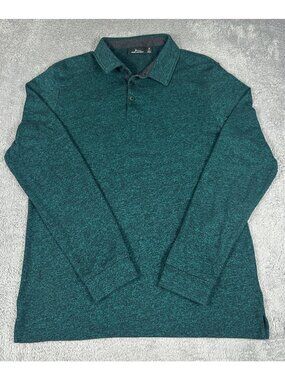 Marc Anthony Men's Long Sleeve Polo Shirt Green Heathered Slim Fit Size M